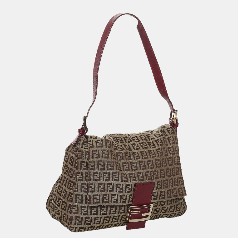 

Fendi Brown/Red Zucchino Mamma Forever Canvas Shoulder Bag