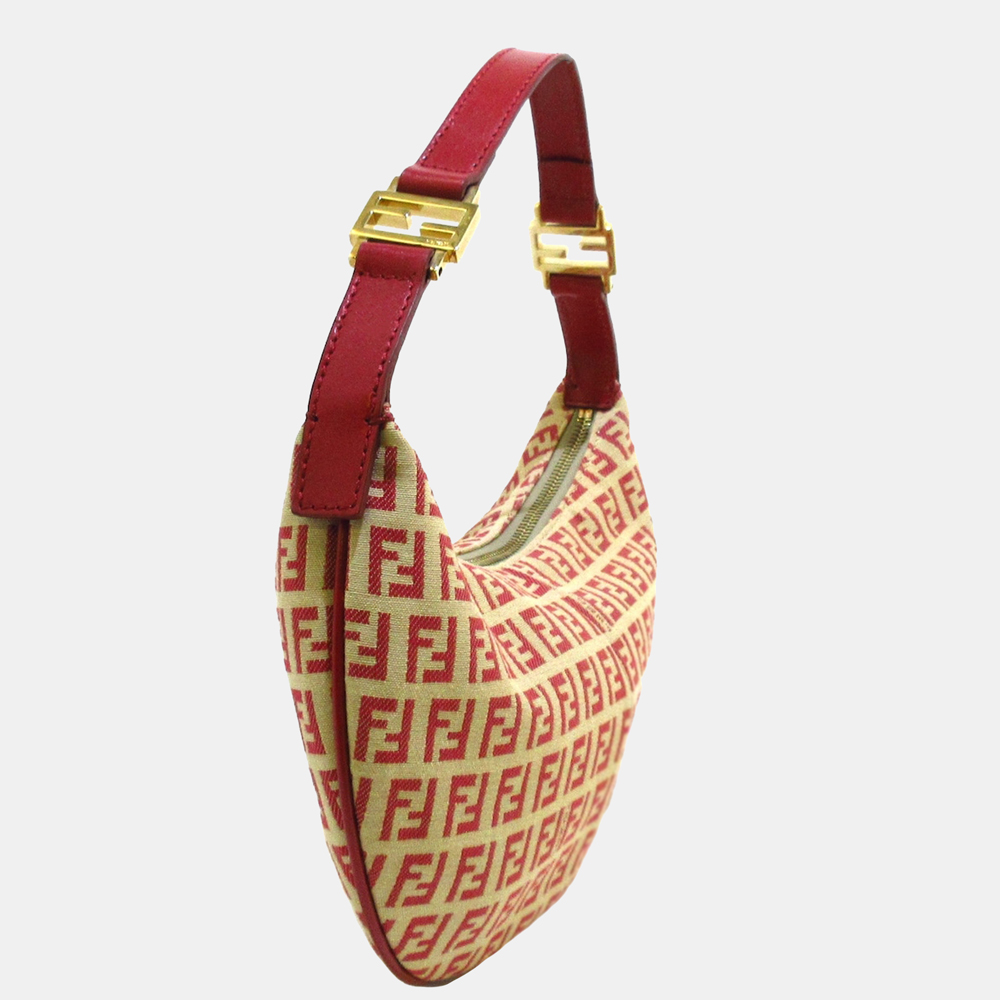 

Fendi Beige/Brown/Red Zucchino Canvas Hobo Bag