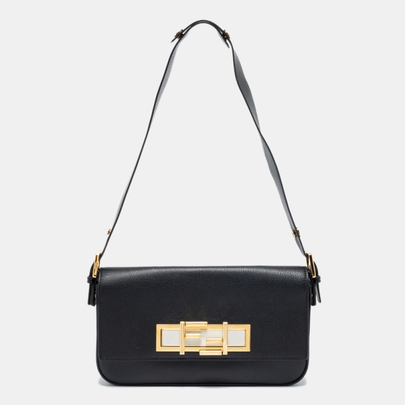 Pre Owned Fendi Black Leather 3Baguette Shoulder Bag