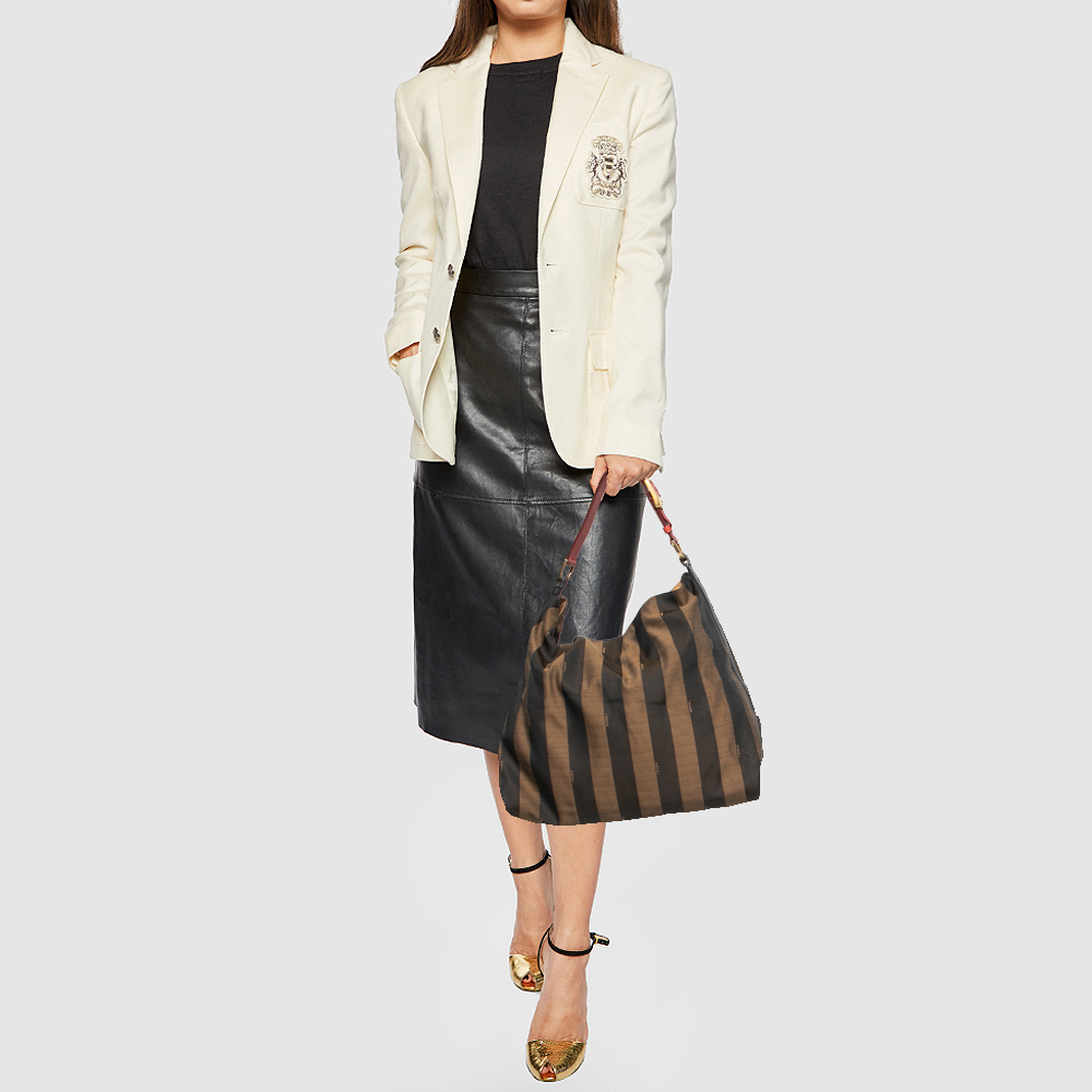 

Fendi Brown Pequin Striped Canvas Hobo