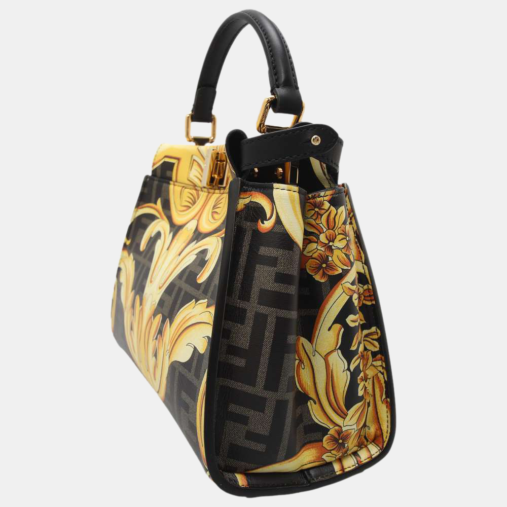 

Fendi Multi Leather Peekaboo Mini Top Handle Bag, Black