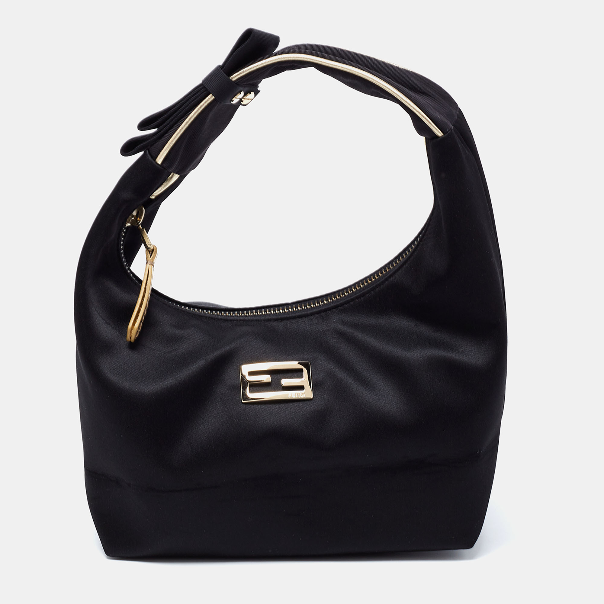 Pre Owned Fendi Black Satin Mini Hobo