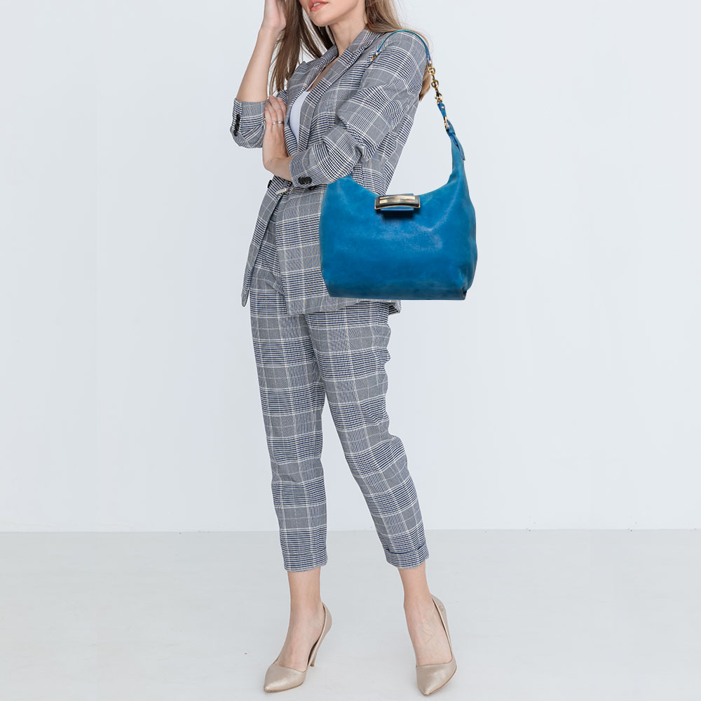 

Fendi Blue Suede Zip Hobo