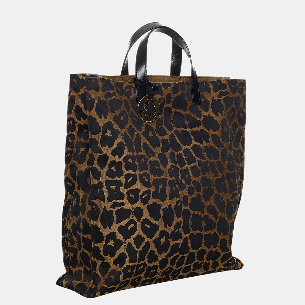 

Fendi Brown Leopard Print Nylon Tote Bag