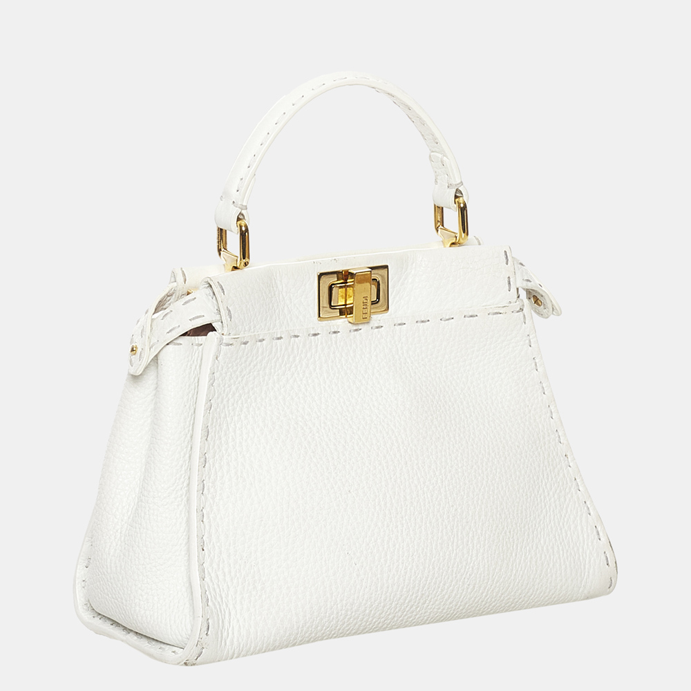 

Fendi White Mini Selleria Peekaboo Leather Satchel