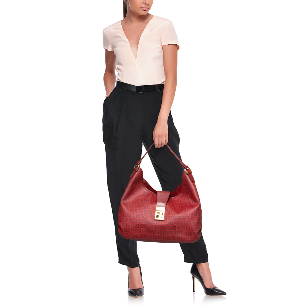 

Fendi Red Zucca Coated Canvas And Leather Tote