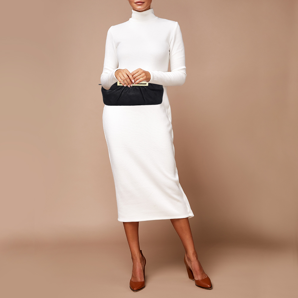 

Fendi Black Leather Cutout Handle Clutch