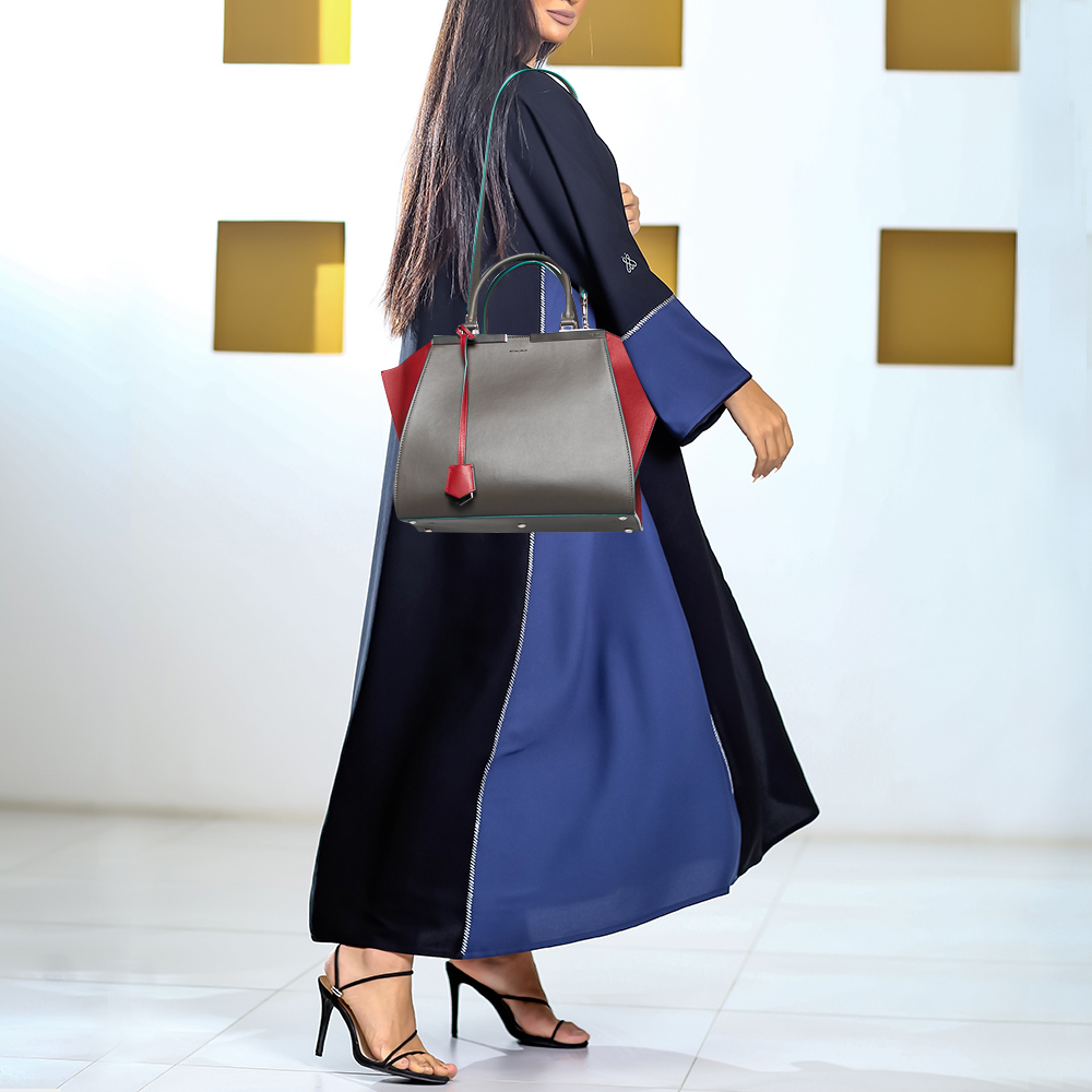 

Fendi Grey/Red Leather 3Jours Large Tote
