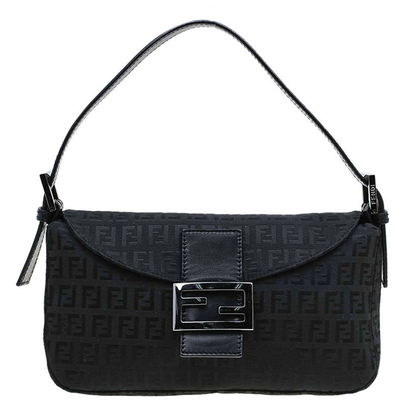 Buy Fendi Black Zucchino Canvas Baguette Shoulder Bag 70799 at best price | TLC