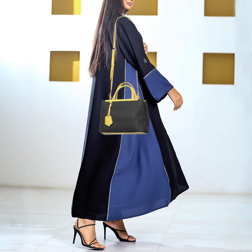 

Fendi Navy Blue/Yellow Denim and Leather Small 2Jours Tote