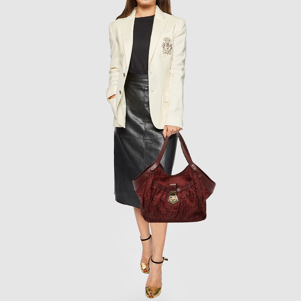 

Fendi Red Zucca Canvas and Leather Borsa Chef Tote