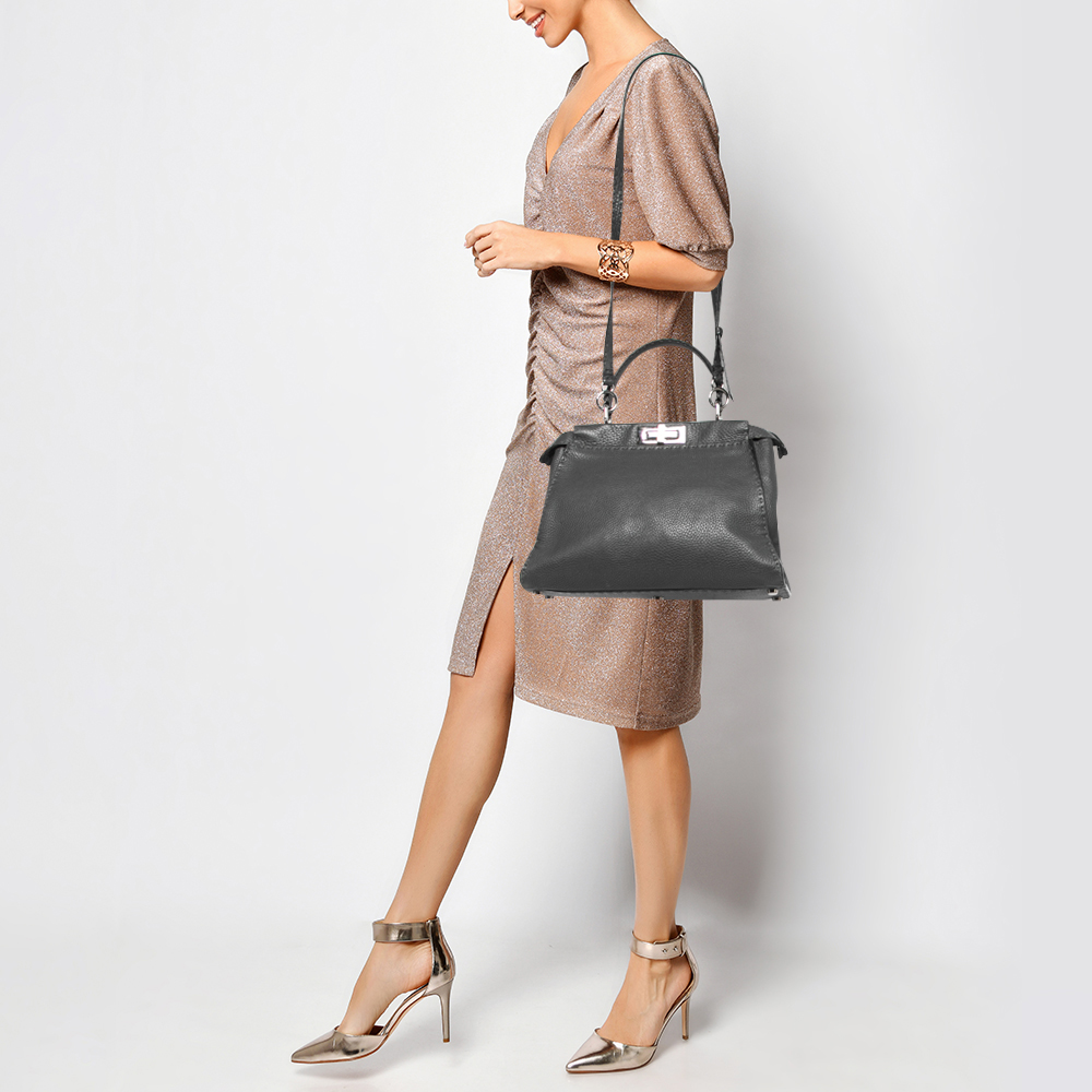 

Fendi Grey Leather Peekaboo Top Handle Bag