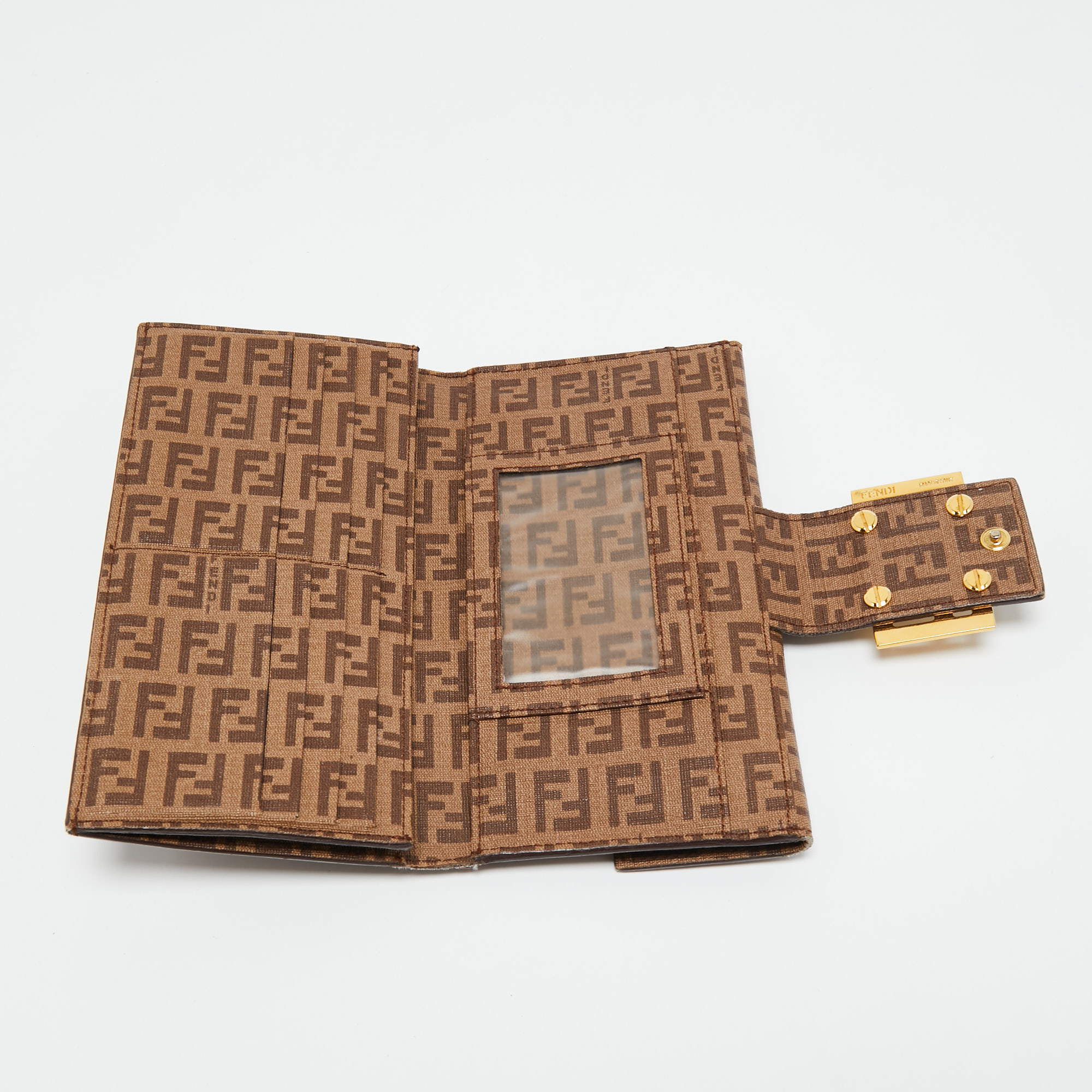 

Fendi Beige Zucchino Coated Canvas FF Flap Continental Wallet