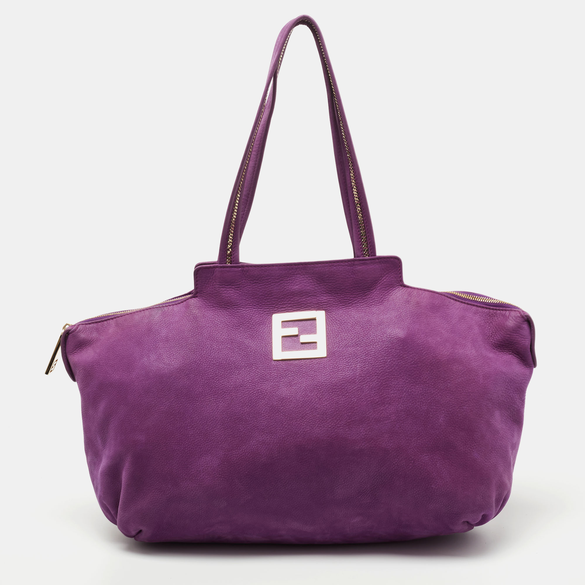 Pre Owned Fendi Purple Suede Medium Chains Tote