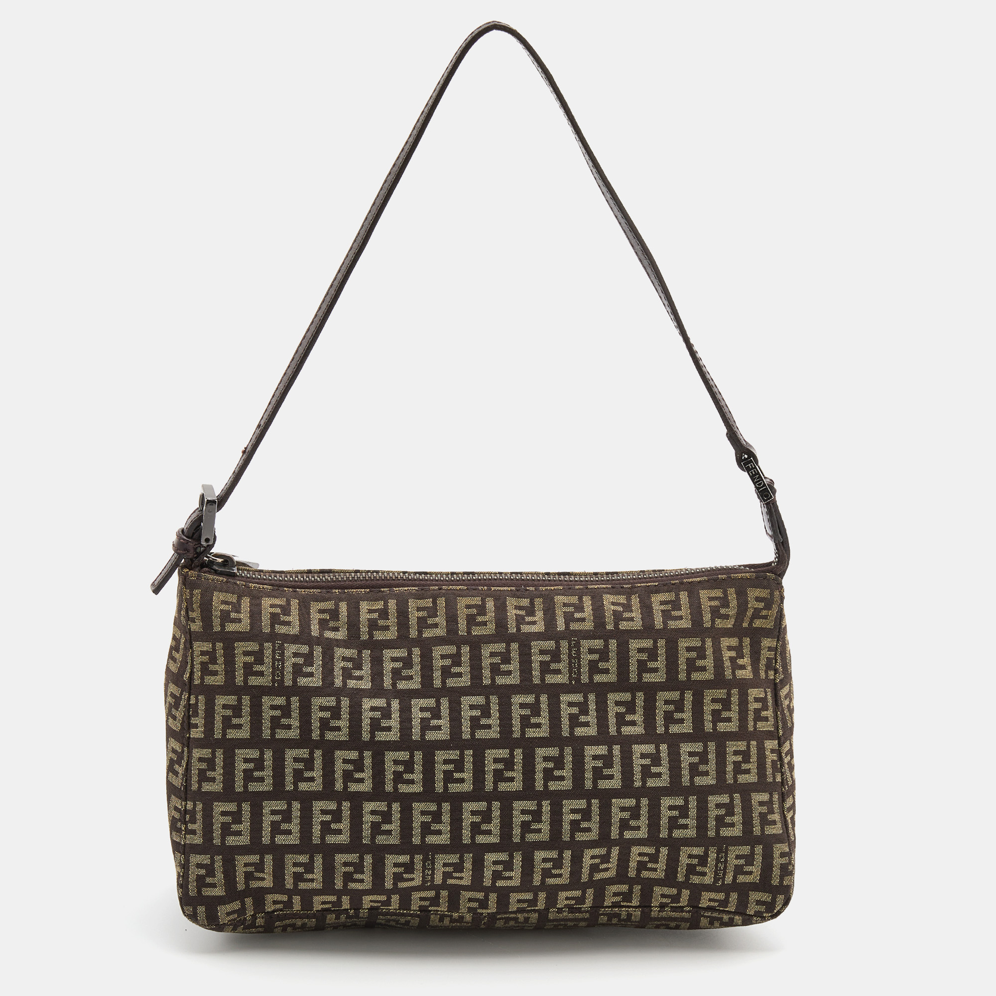Pre Owned Fendi Brown Zucchino Canvas Pochette Bag