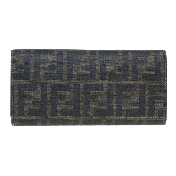 FENDI Zucca Wallet Bifold Card Purse FF Canvas Leather Bronze