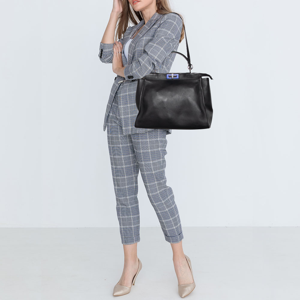 

Fendi Black Leather Large Peekaboo Top Handle Bag
