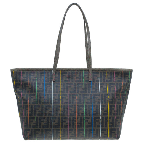 مملوكة مسبقًا Fendi Zucca Tobacco Multicolor Canvas Large Spalmati Striped Tote