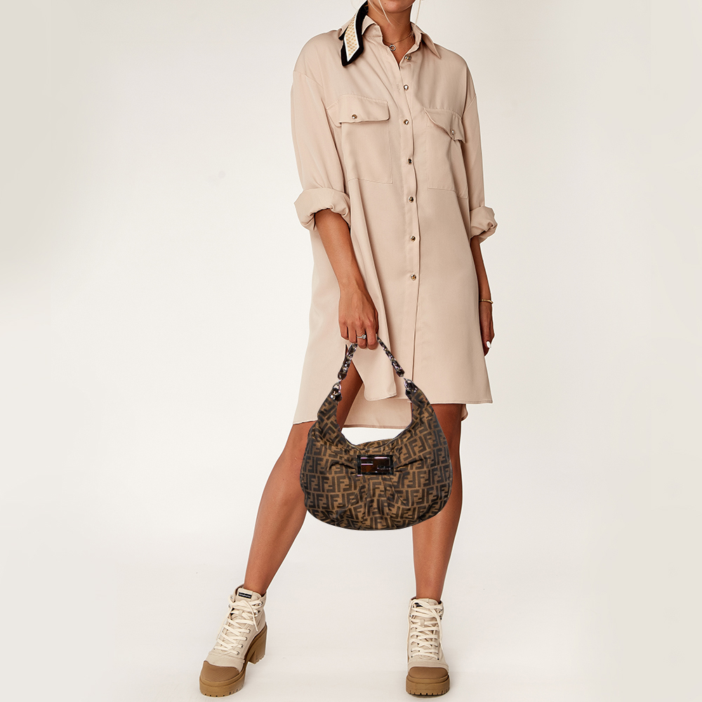 

Fendi Brown Zucca Canvas and Patent Leather Mia Hobo