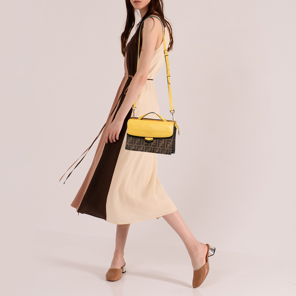 

Fendi Brown/Yellow Zucca Canvas and Leather Mini Demi Jour Top Handle Bag