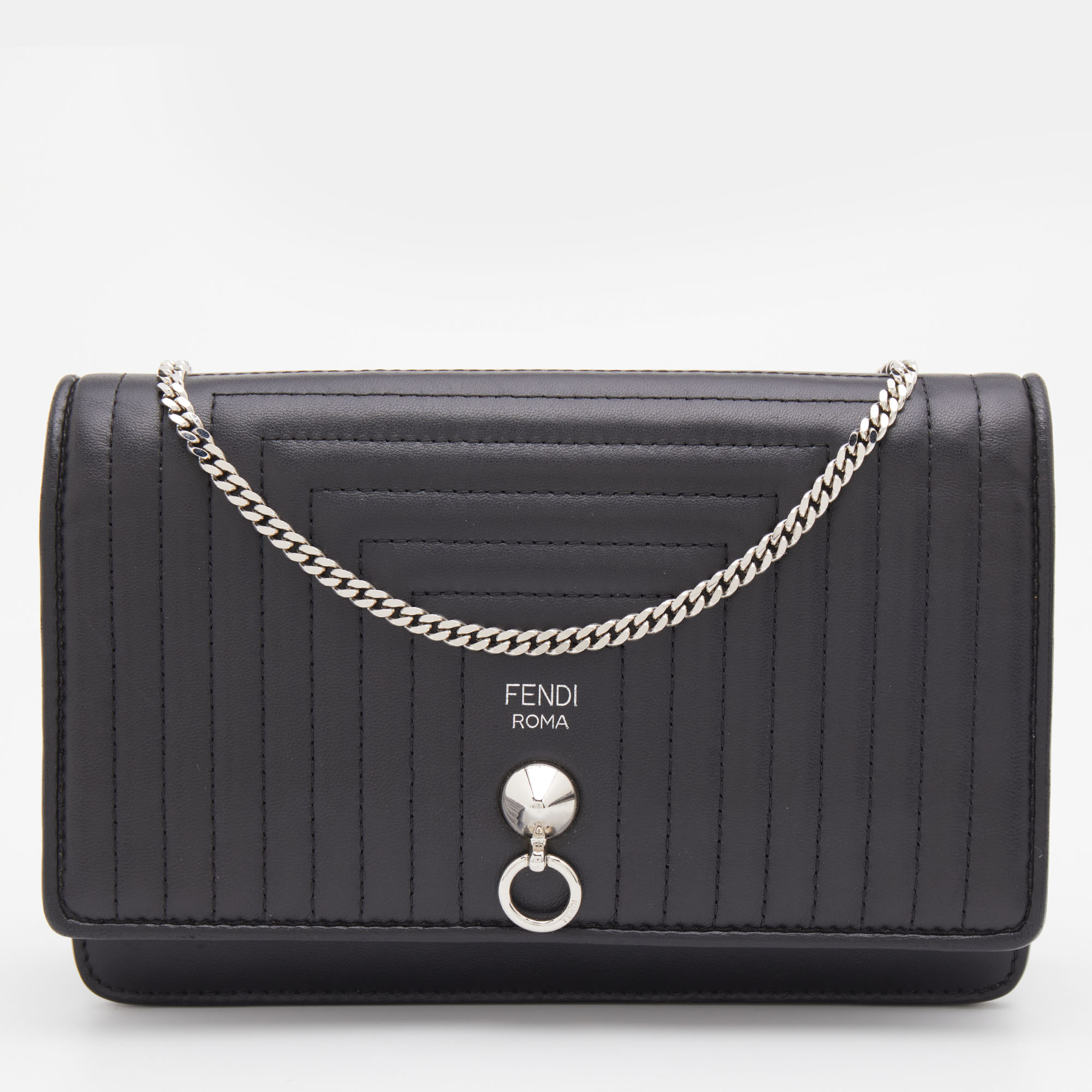 Fendi Dotcom Quilted Leather Chain Wallet in Black — UFO No More