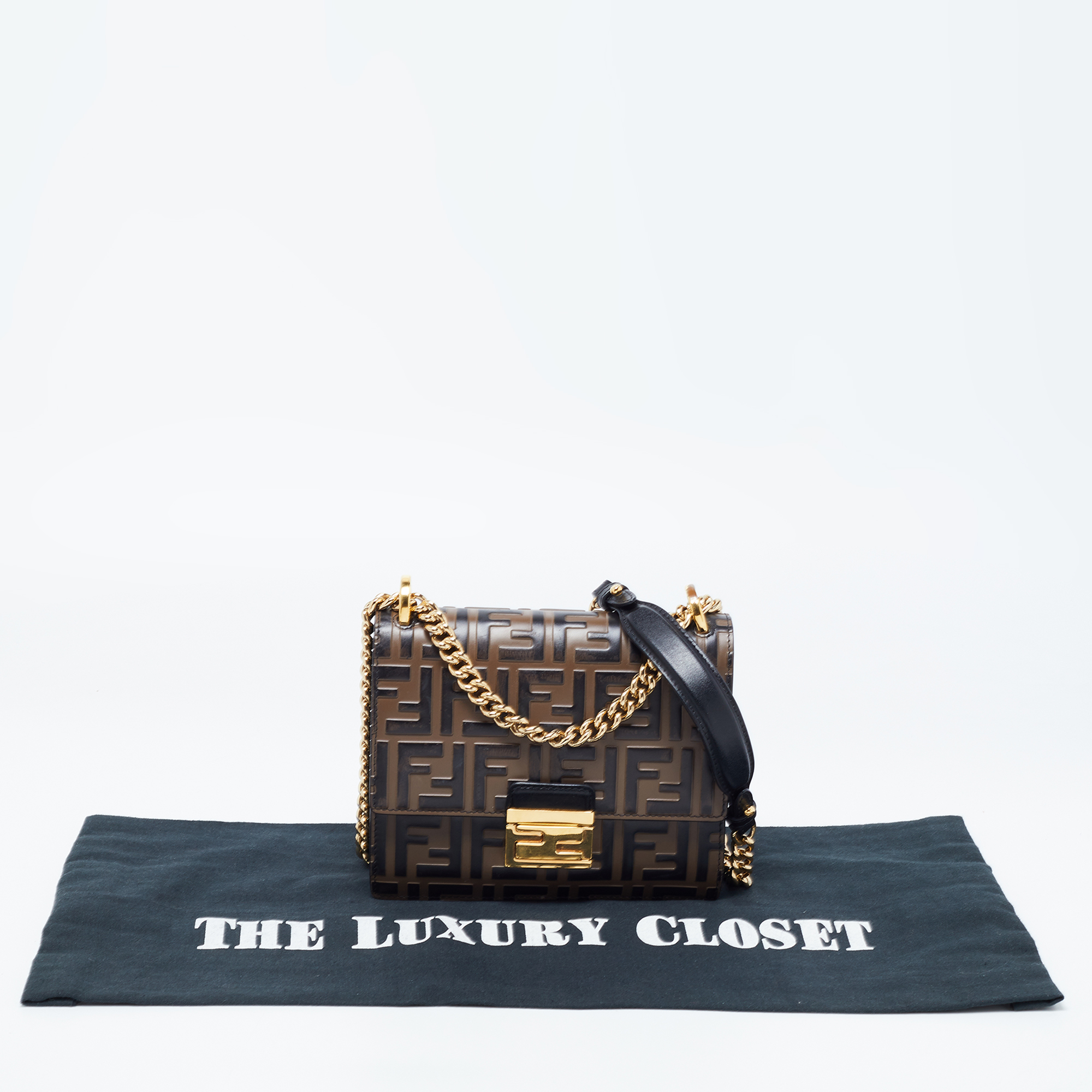 Fendi Black Lambskin Leather Small U Kan Chain Shoulder Bag 8BT312 -  Yoogi's Closet