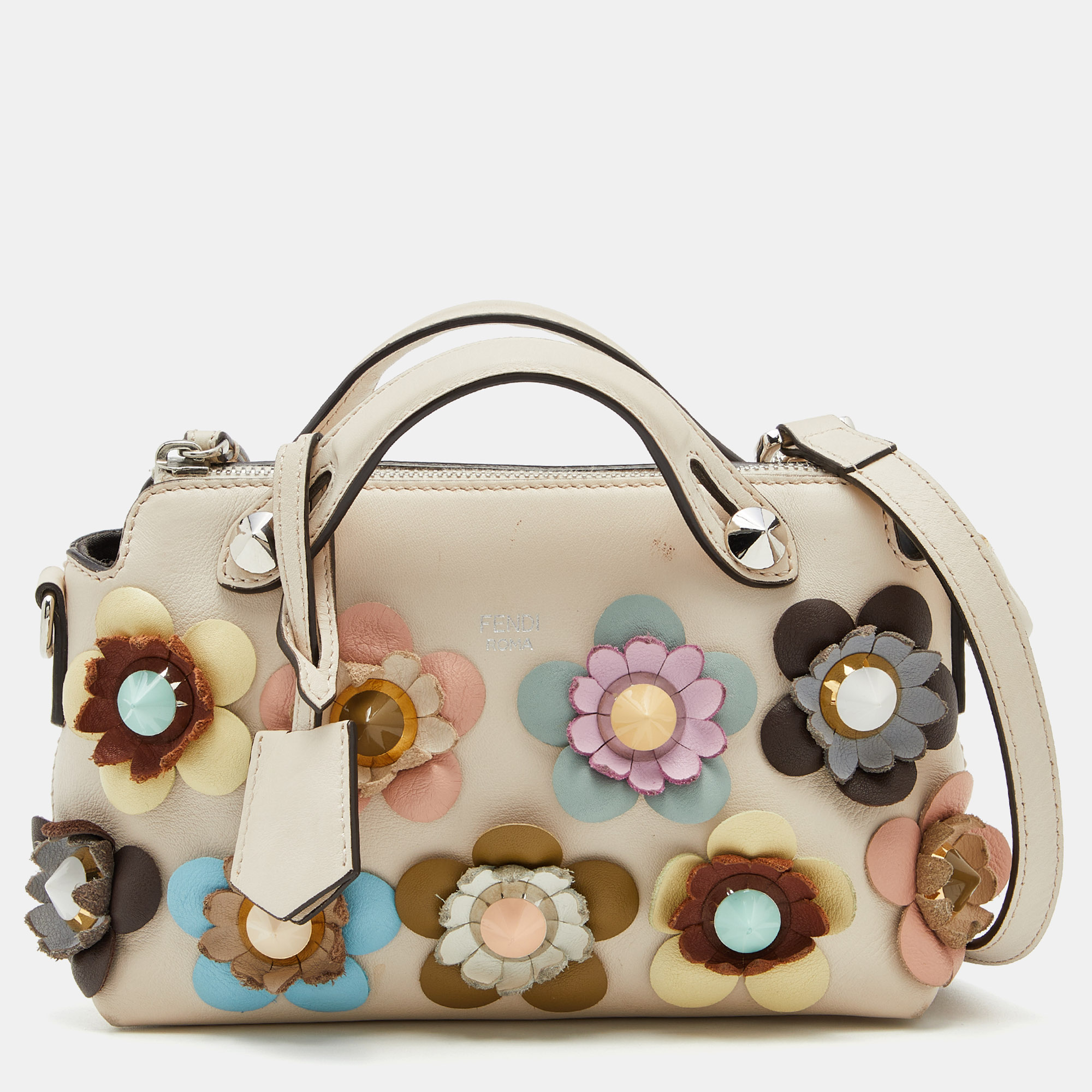 مملوكة مسبقًا Fendi Off White Leather Mini By The Way Flowerland Crossbody Bag