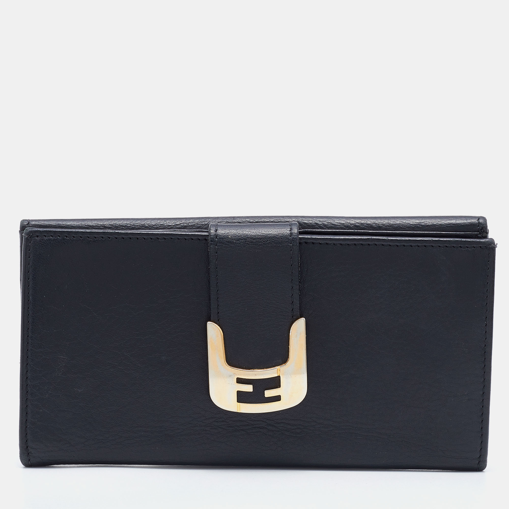 Pre-owned Fendi Black Leather Flap Continental Wallet