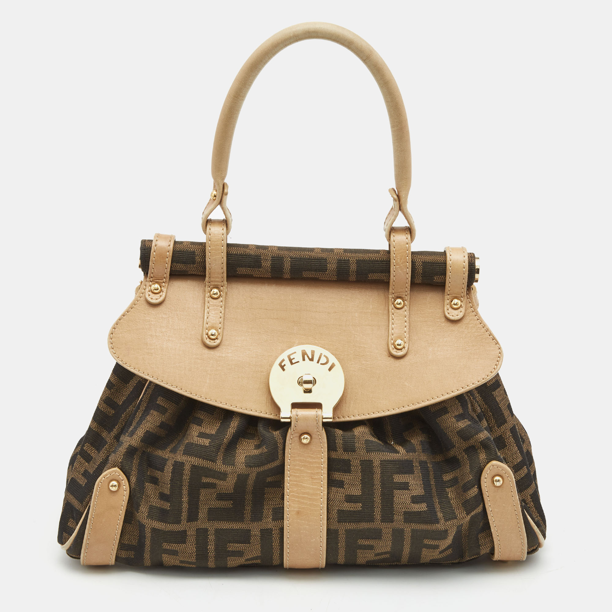 Pre Owned Fendi Tobacco Zucca Canvas and Leather Small Magic Satchel