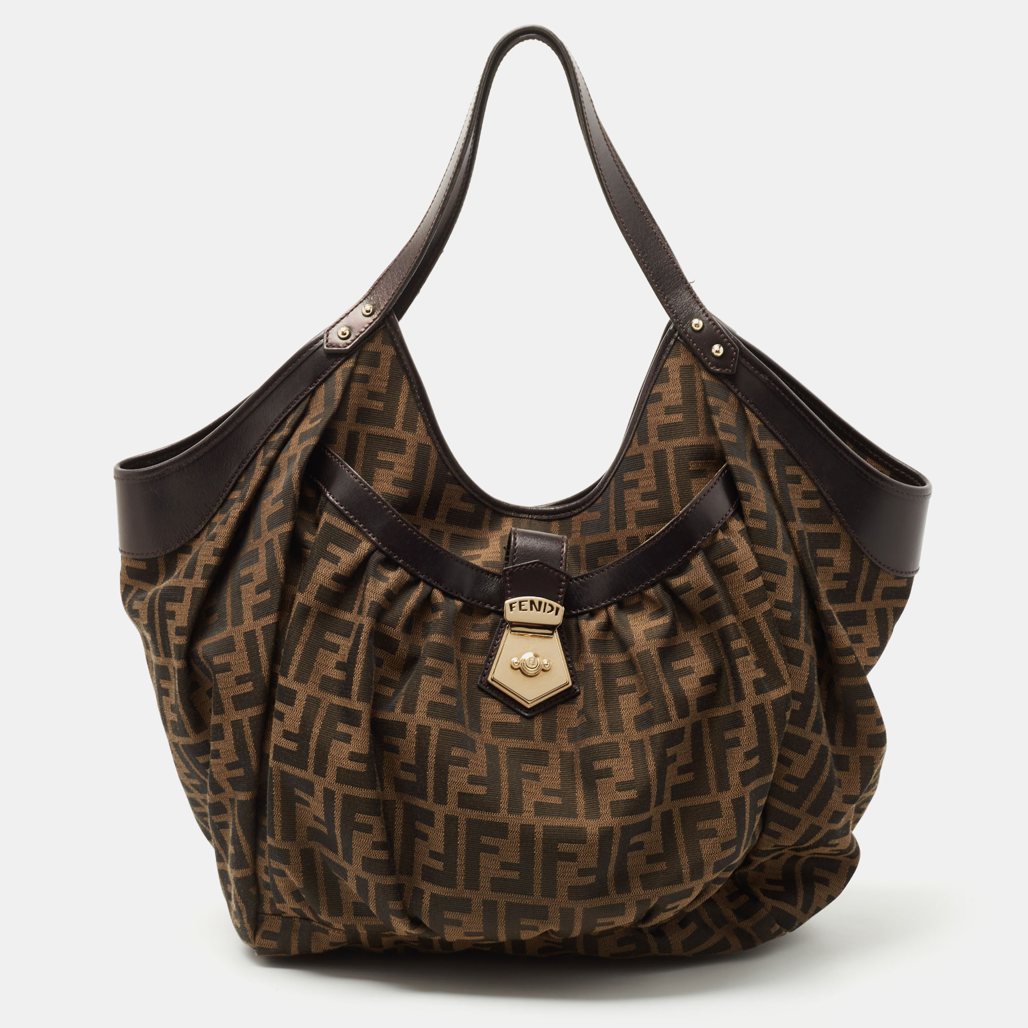 Pre Owned Fendi Tobacco Zucca Canvas and Leather Borsa Chef Tote