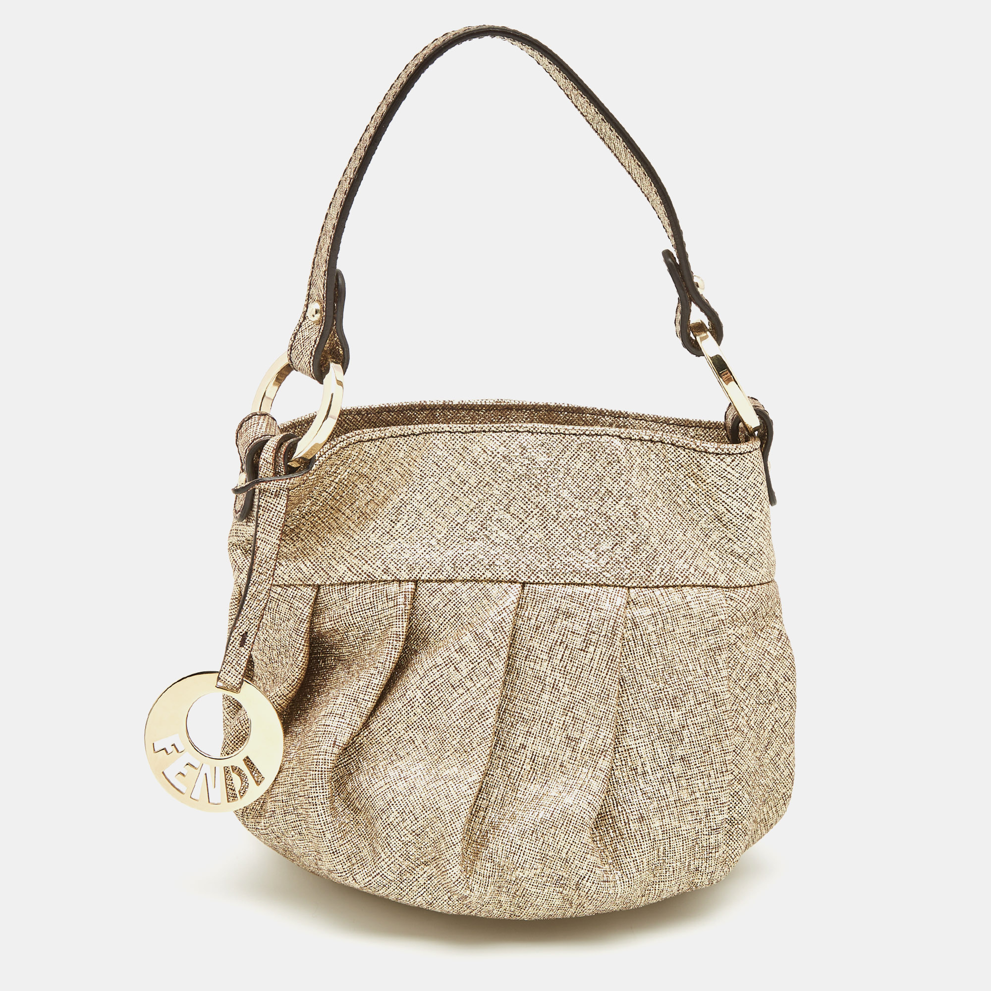 Pre Owned Fendi Gold Speckled Leather Mini Chef Bag