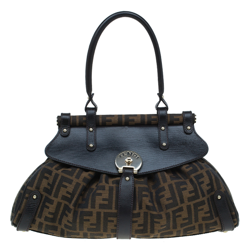 Pre Owned Fendi Tobacco Zucca Canvas Medium Magic Bag