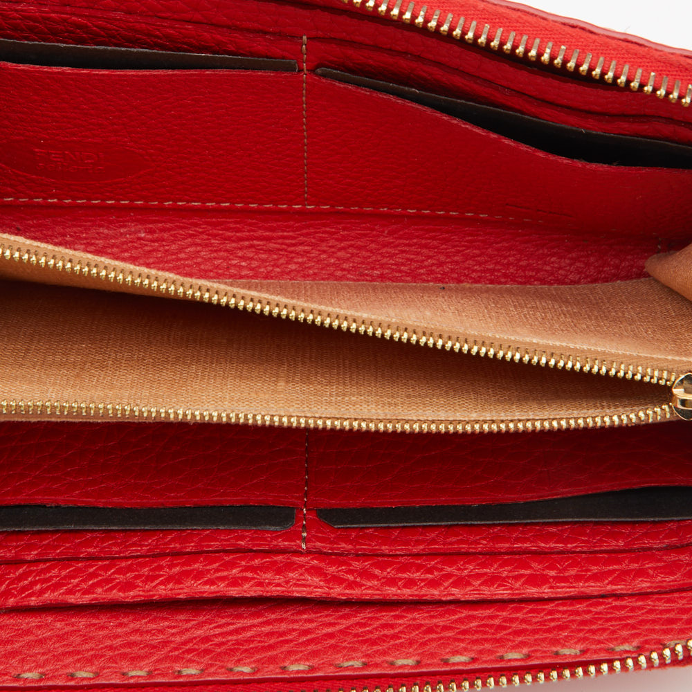 

Fendi Red Selleria Leather Logo Zip Around Wallet