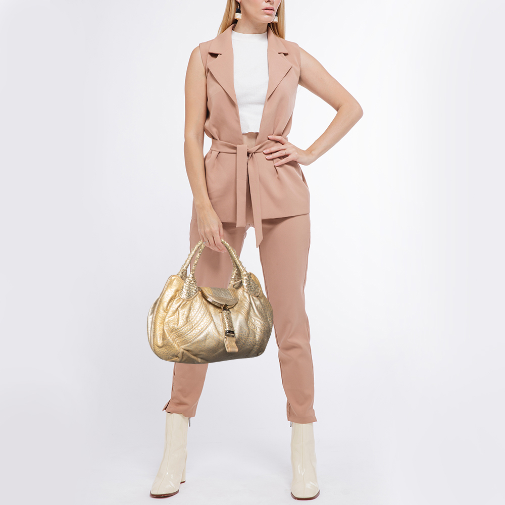 

Fendi Gold Holographic Textured Leather Spy Bag