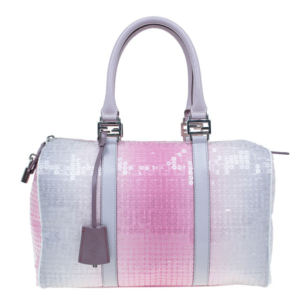 Pre Owned Fendi Pink Sequinned Forever Boston