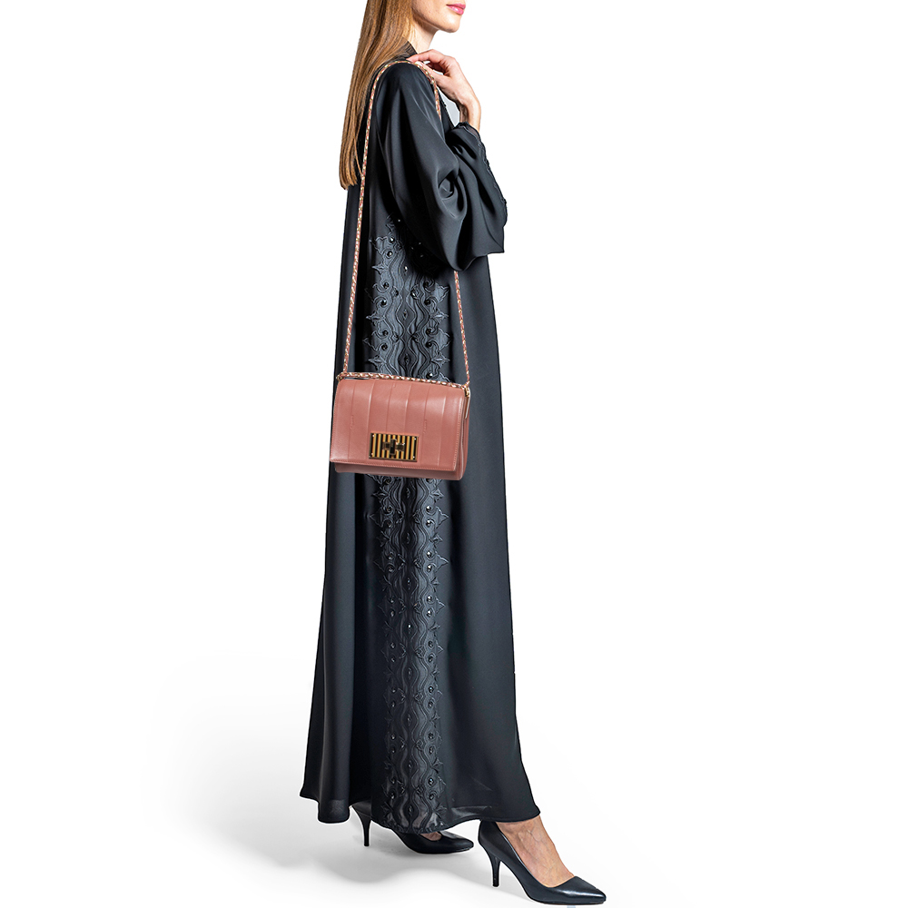 

Fendi Old Rose Pequin Embossed Leather  Claudia Flap Bag, Pink