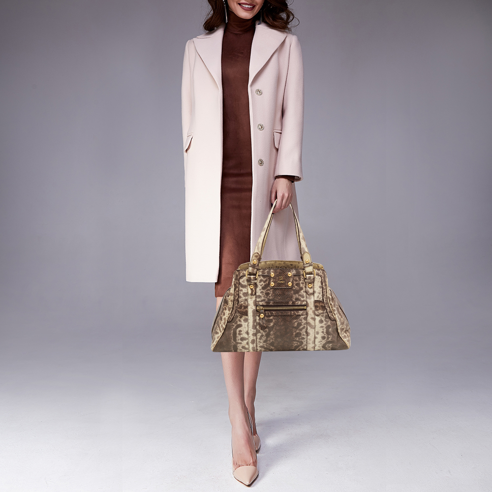 

Fendi Brown.Cream Karung Leather De Jour Tote