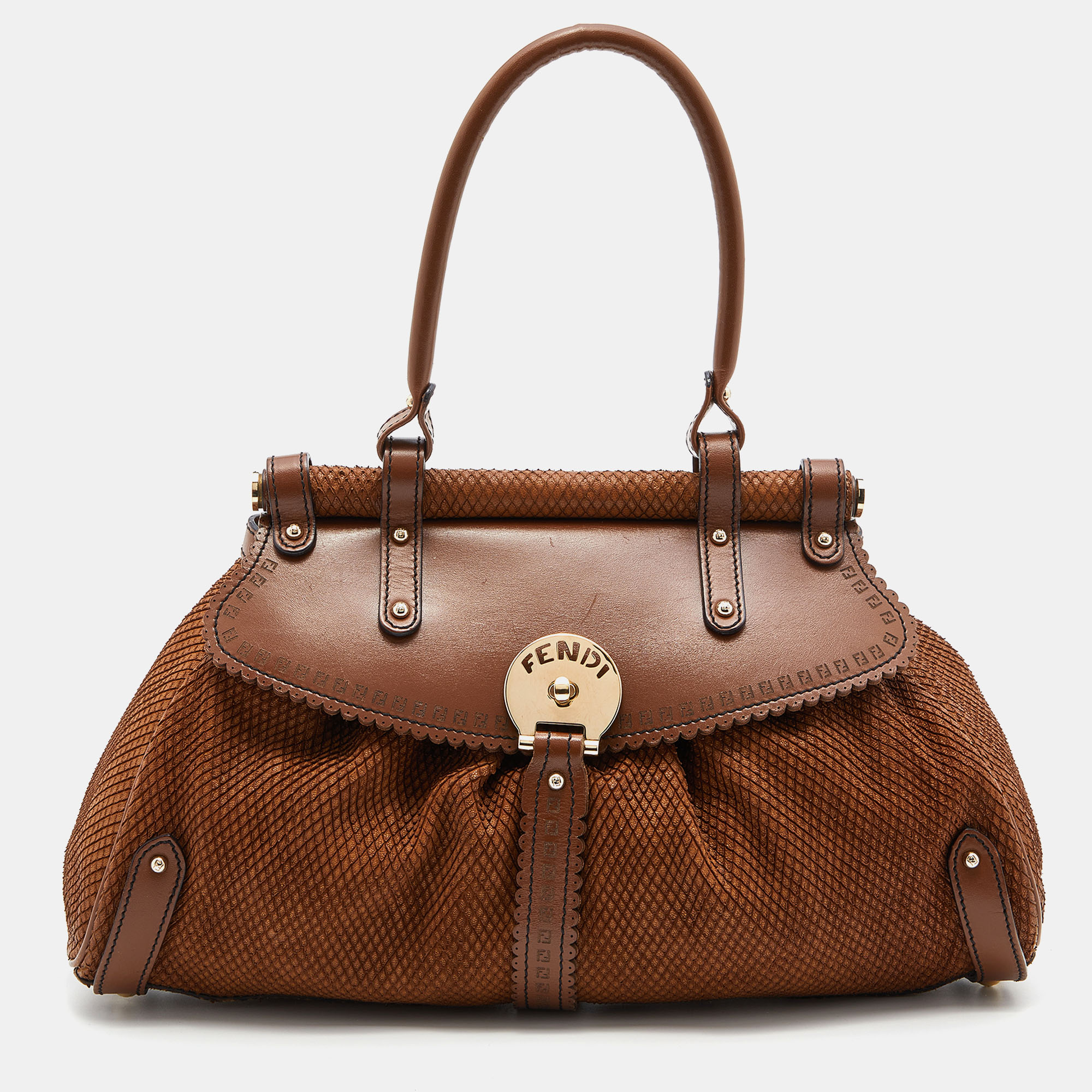 Pre-owned Fendi Tan/brown Snakeskin Embossed Leather Magic Shoulder Bag