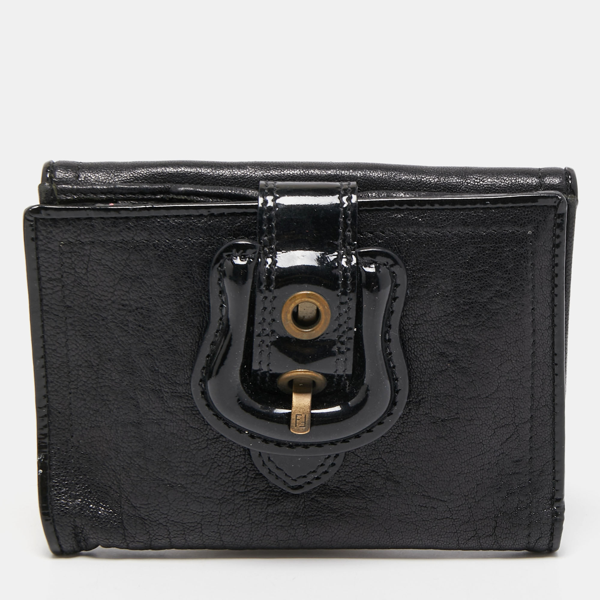 Pre-owned Fendi Black Leather And Patent Leather B Wallet