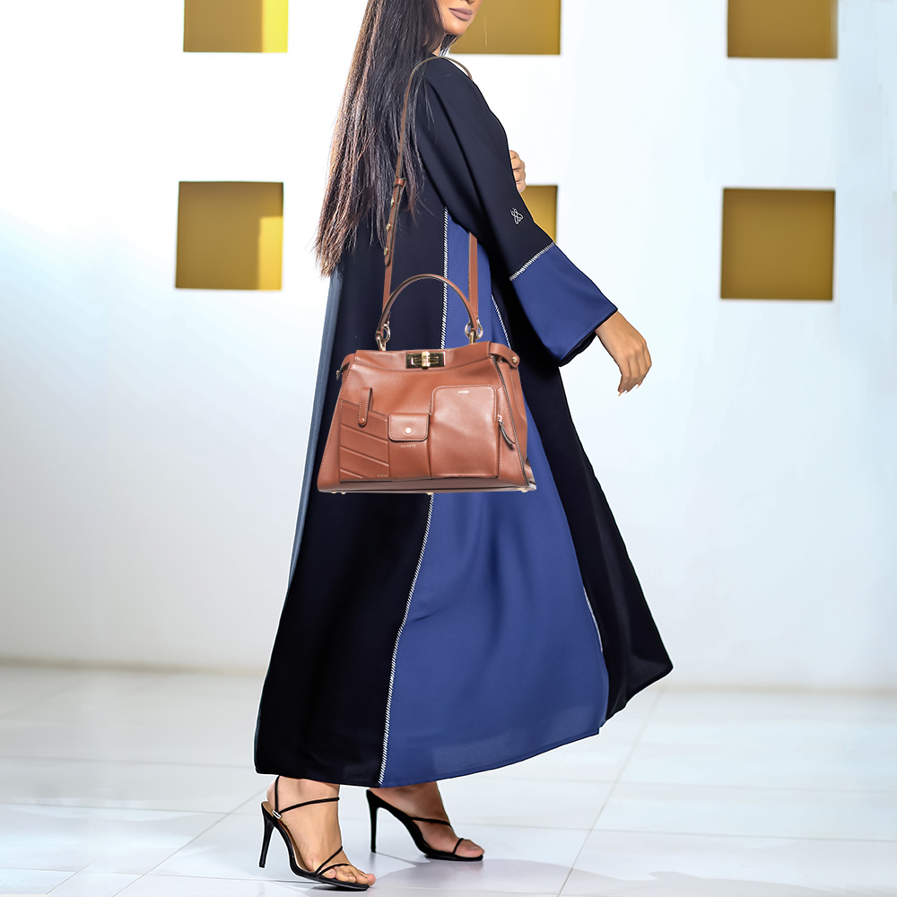 

Fendi Dark Brown Leather  Pocket Peekaboo Top Handle Bag