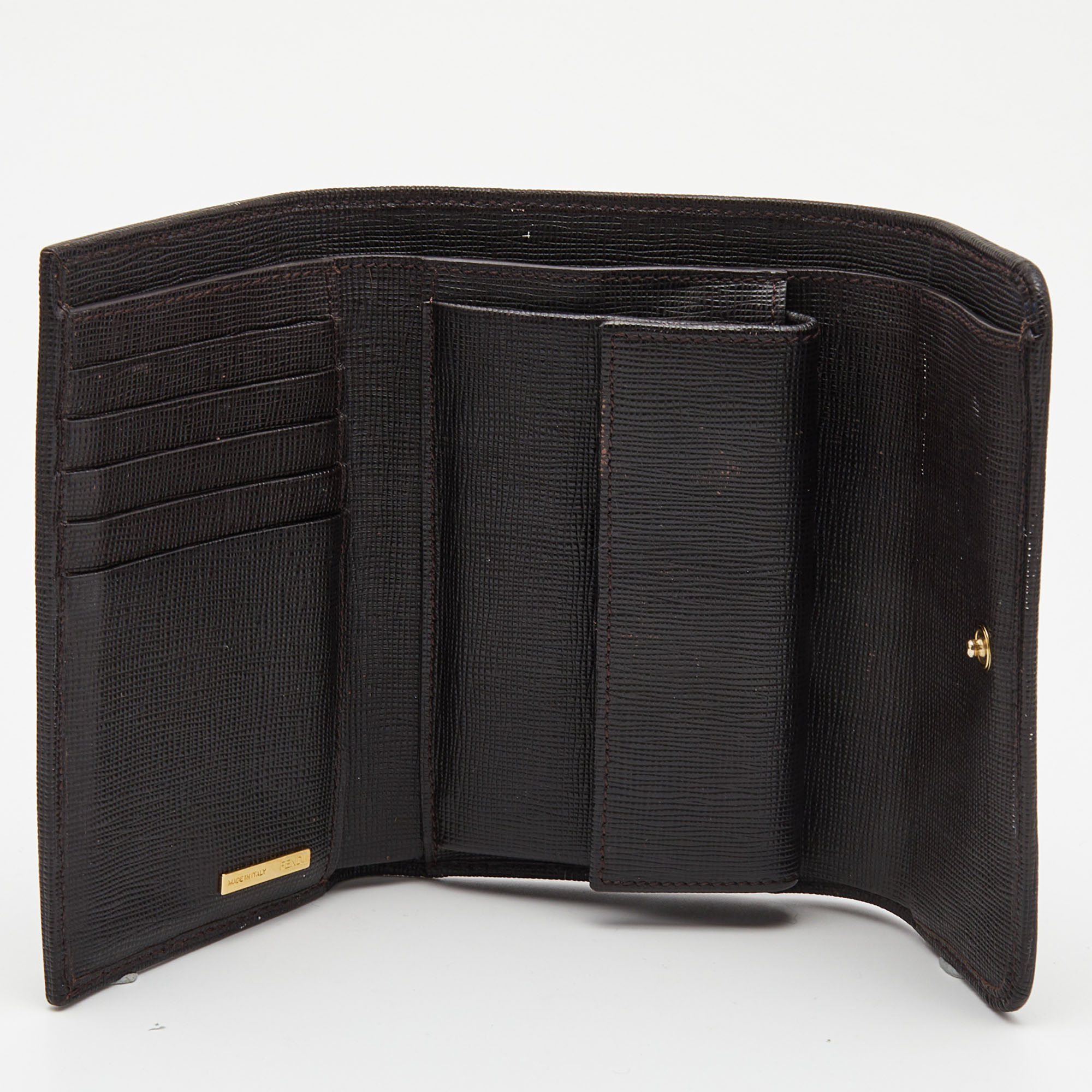 

Fendi Dark Brown Zucca Coated Canvas Logo Trifold Wallet