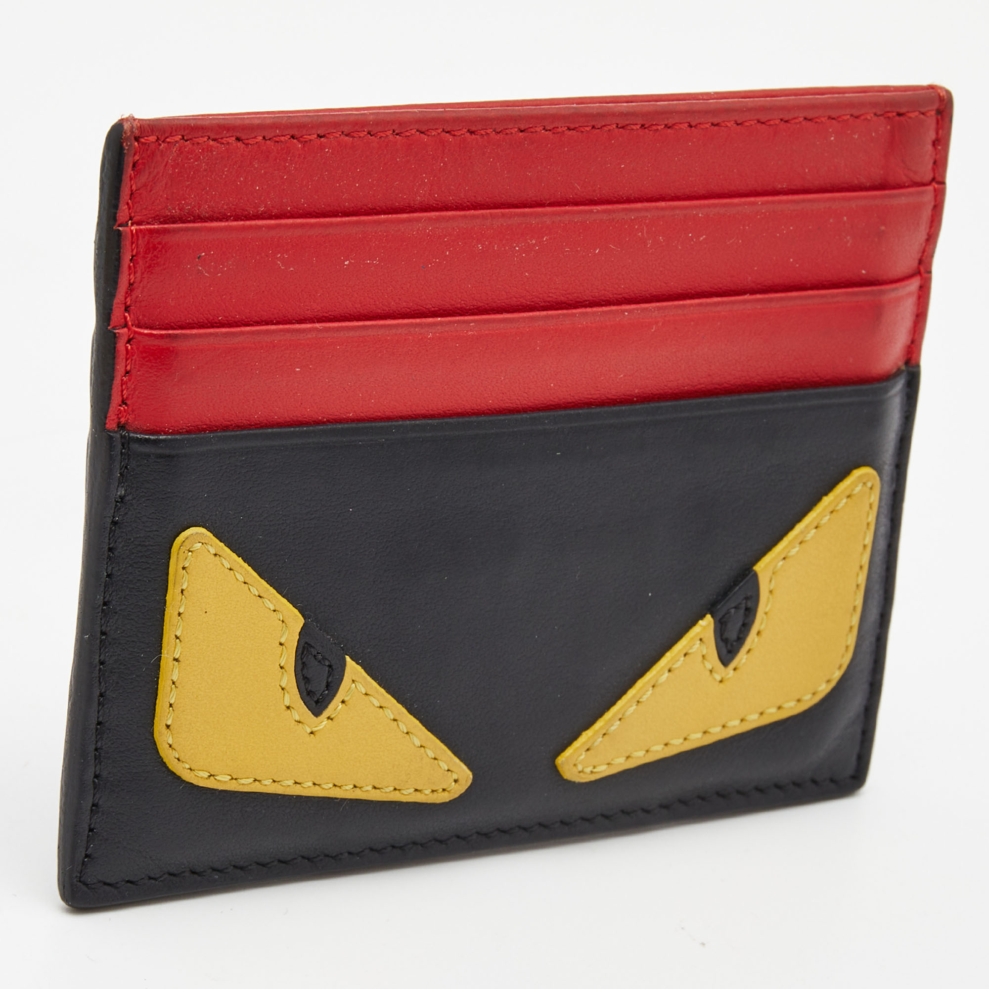 

Fendi Red/Black Leather Monster Eyes Card Holder