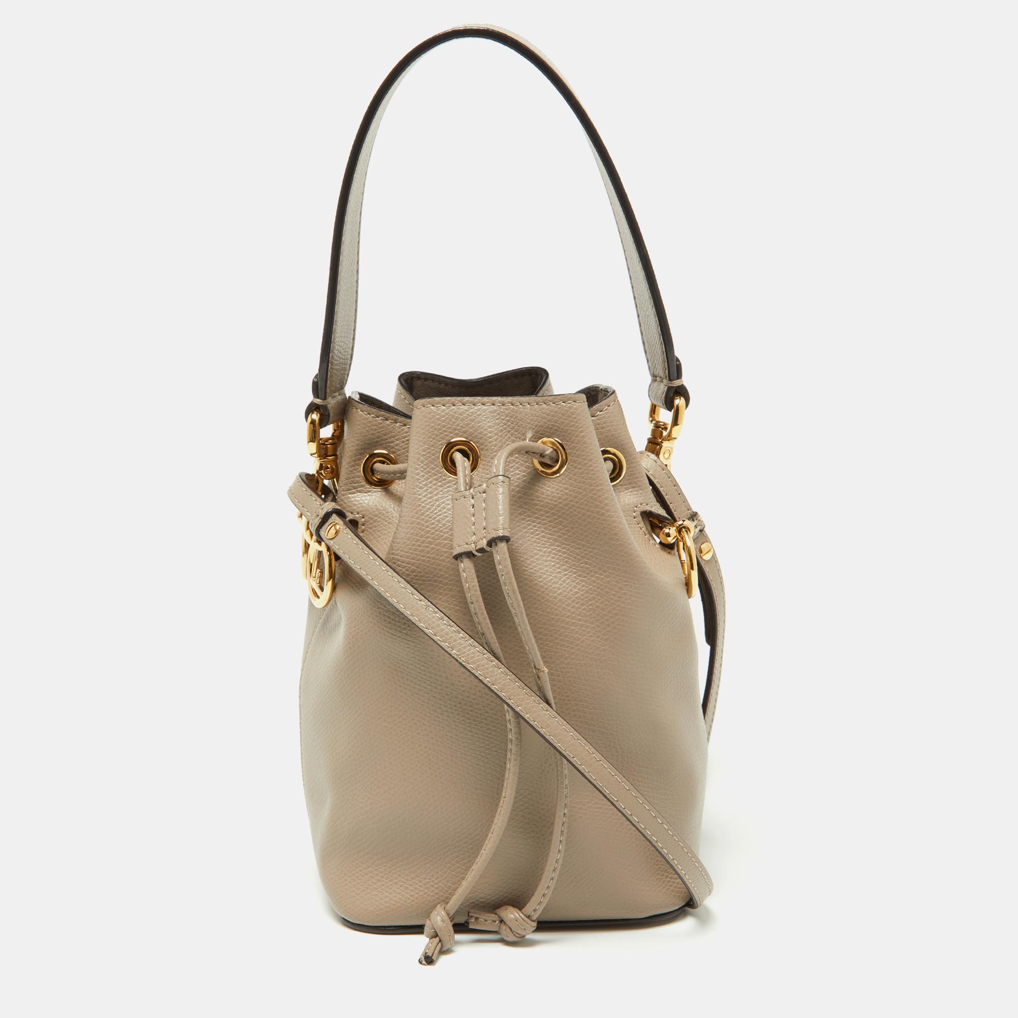 Pre Owned Fendi Beige Leather Mini Mon Tresor Drawstring Bucket Bag