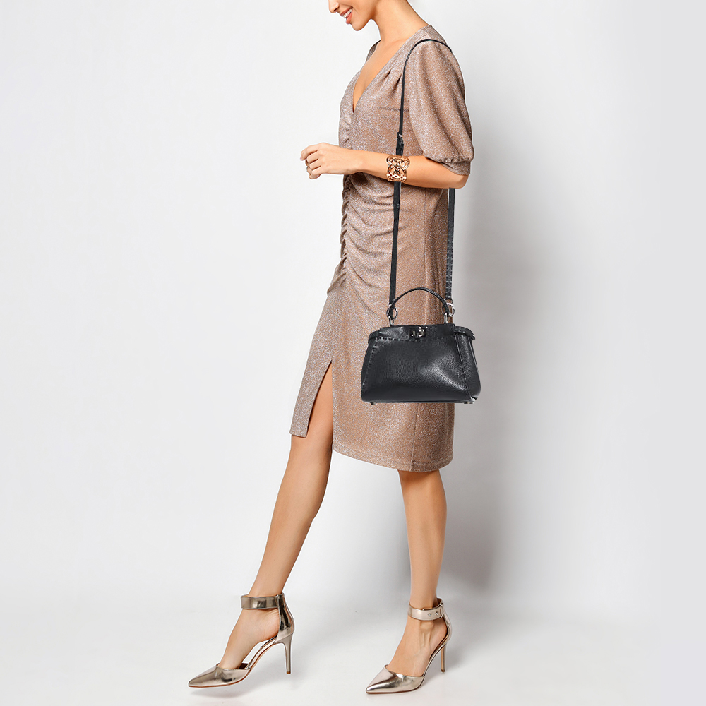 

Fendi Black Selleria Leather Mini Peekaboo Top Handle Bag