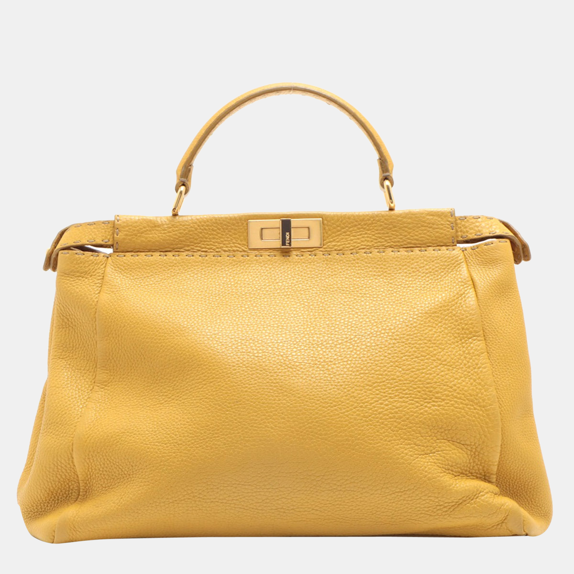 

Fendi PEEKABOO REGULAR Selleria Leather 2way handbag Yellow 8BN210