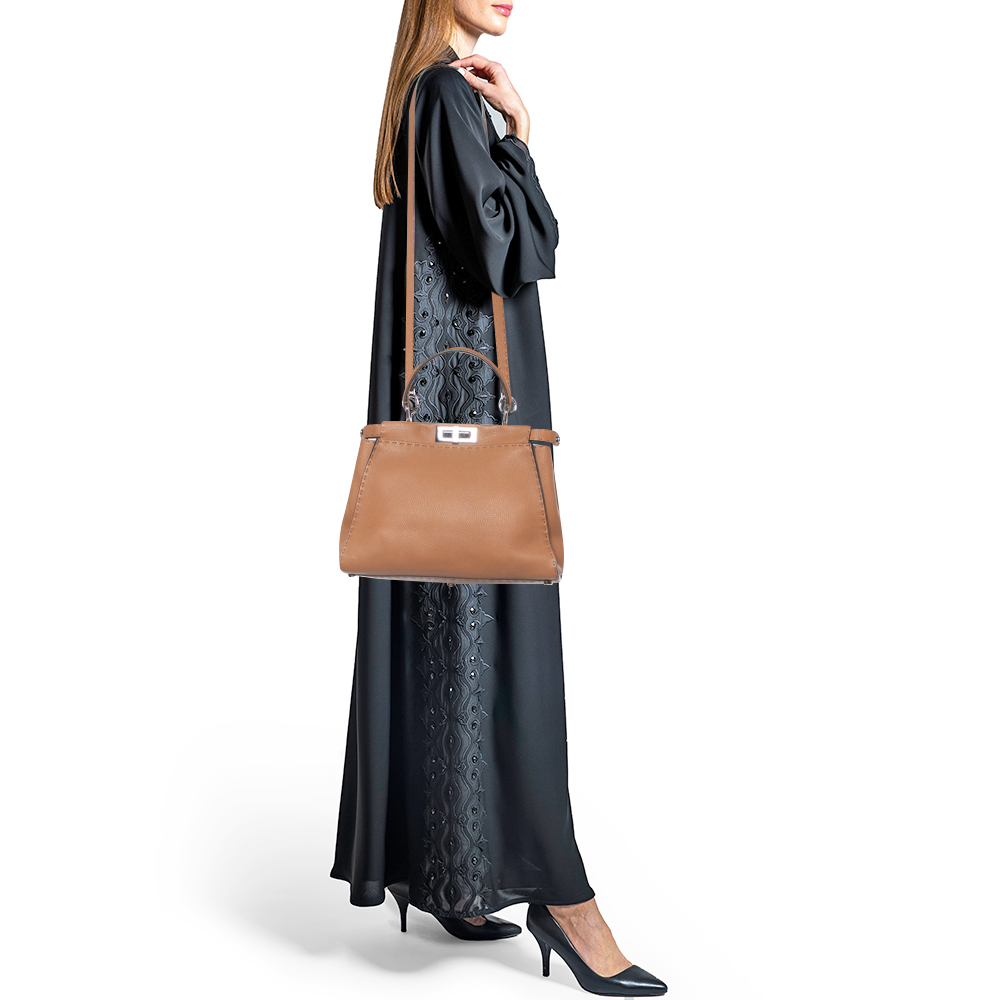 

Fendi Brown Selleria Leather Medium Peekaboo Top Handle Bag