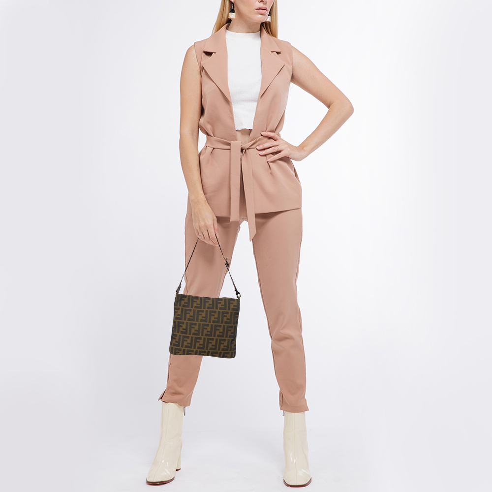 

Fendi Tobacco Zucca Canvas and Leather Flat Bag, Brown