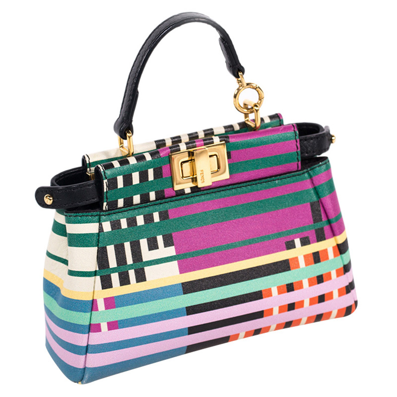 

Fendi Multicolor Stripe Print Leather Micro Peekaboo Bag