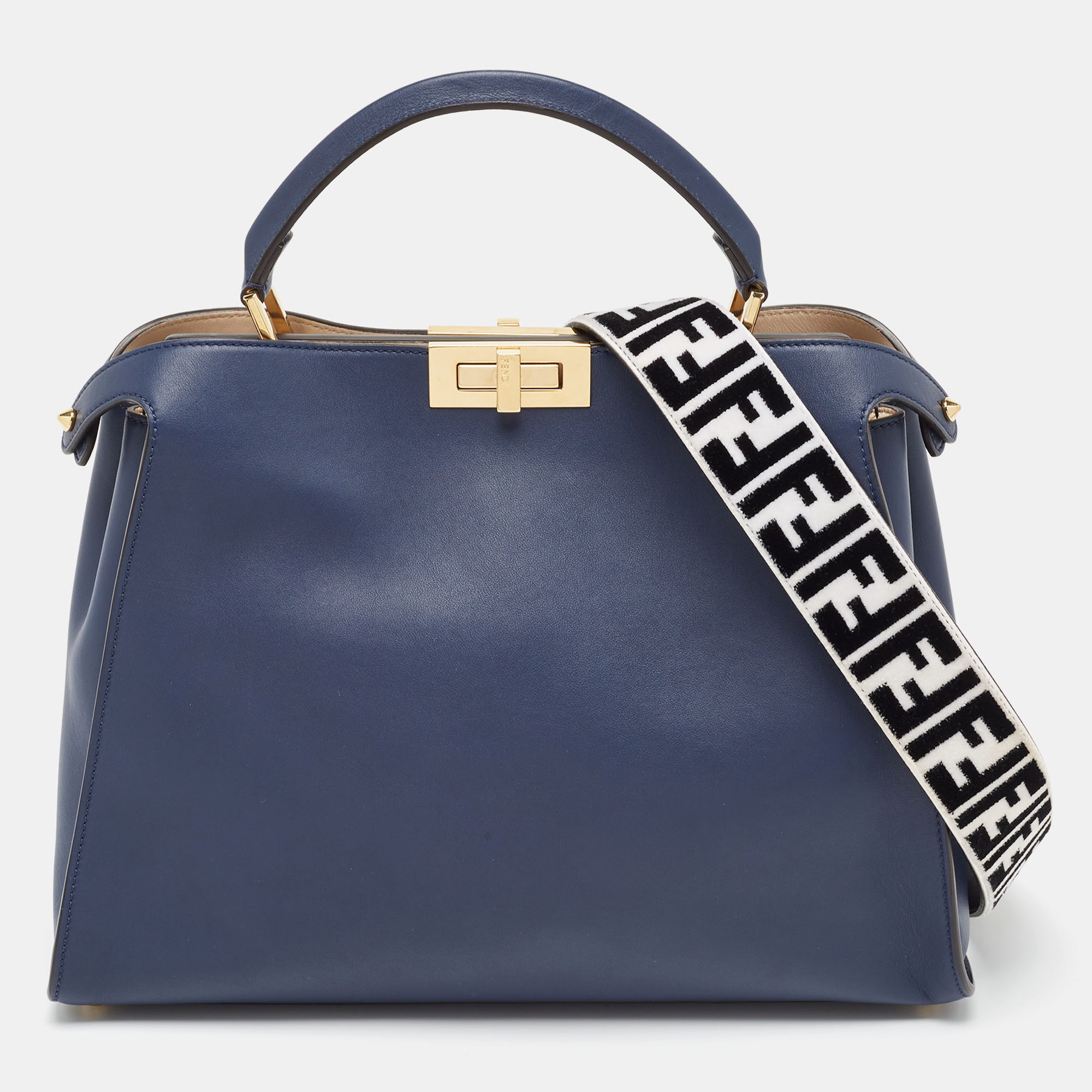 Pre-owned Fendi Blue Leather Large Peekaboo Top Handle Bag