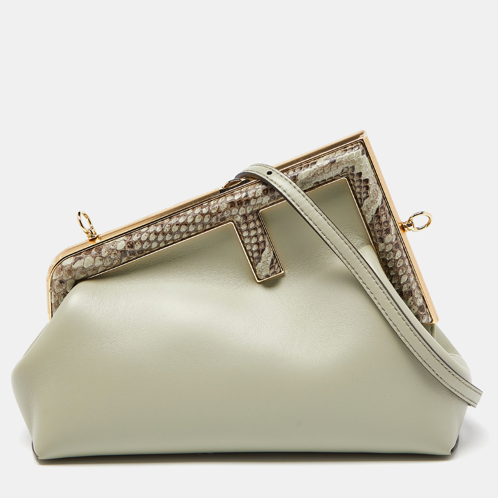 

Fendi Avocado Green Leather and Python  First Clutch